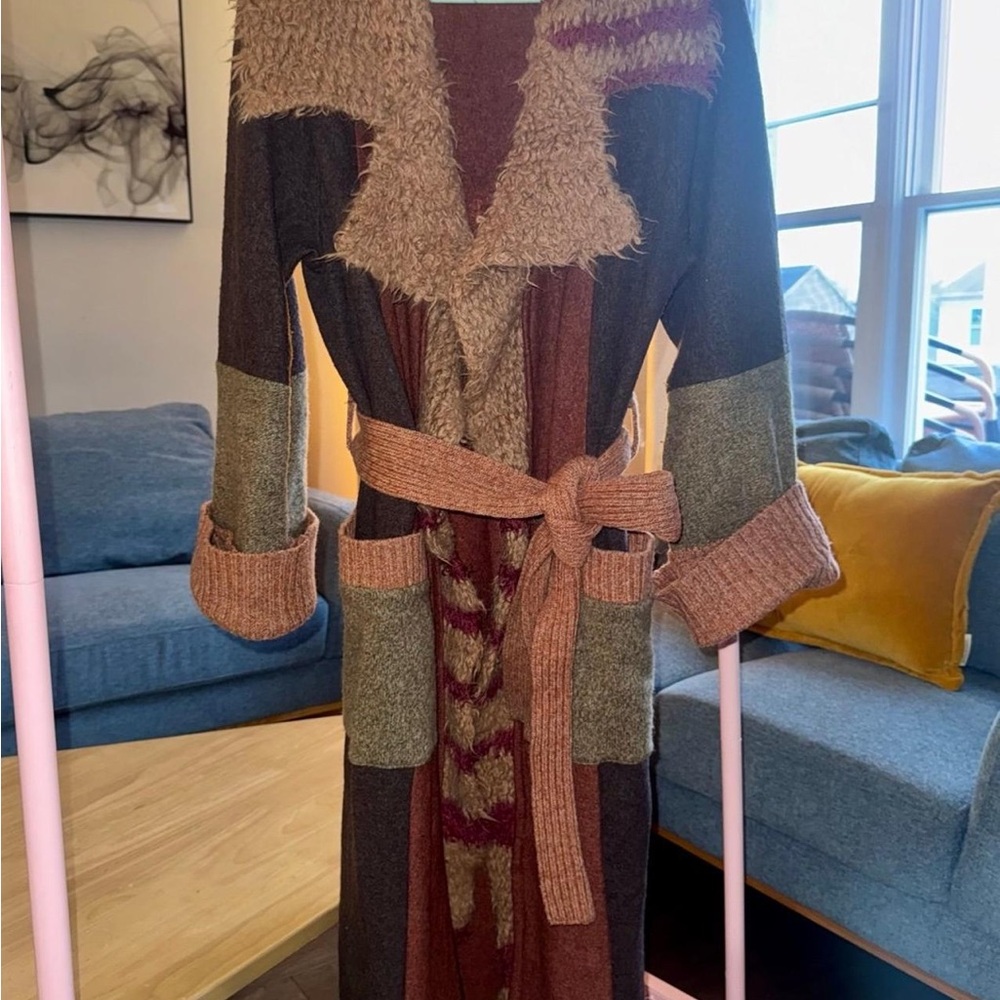 Free People Multicolor Patchwork Coat Size L - image 3